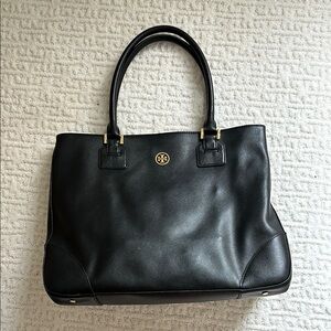 Tory Burch Black Structured Leather Tote